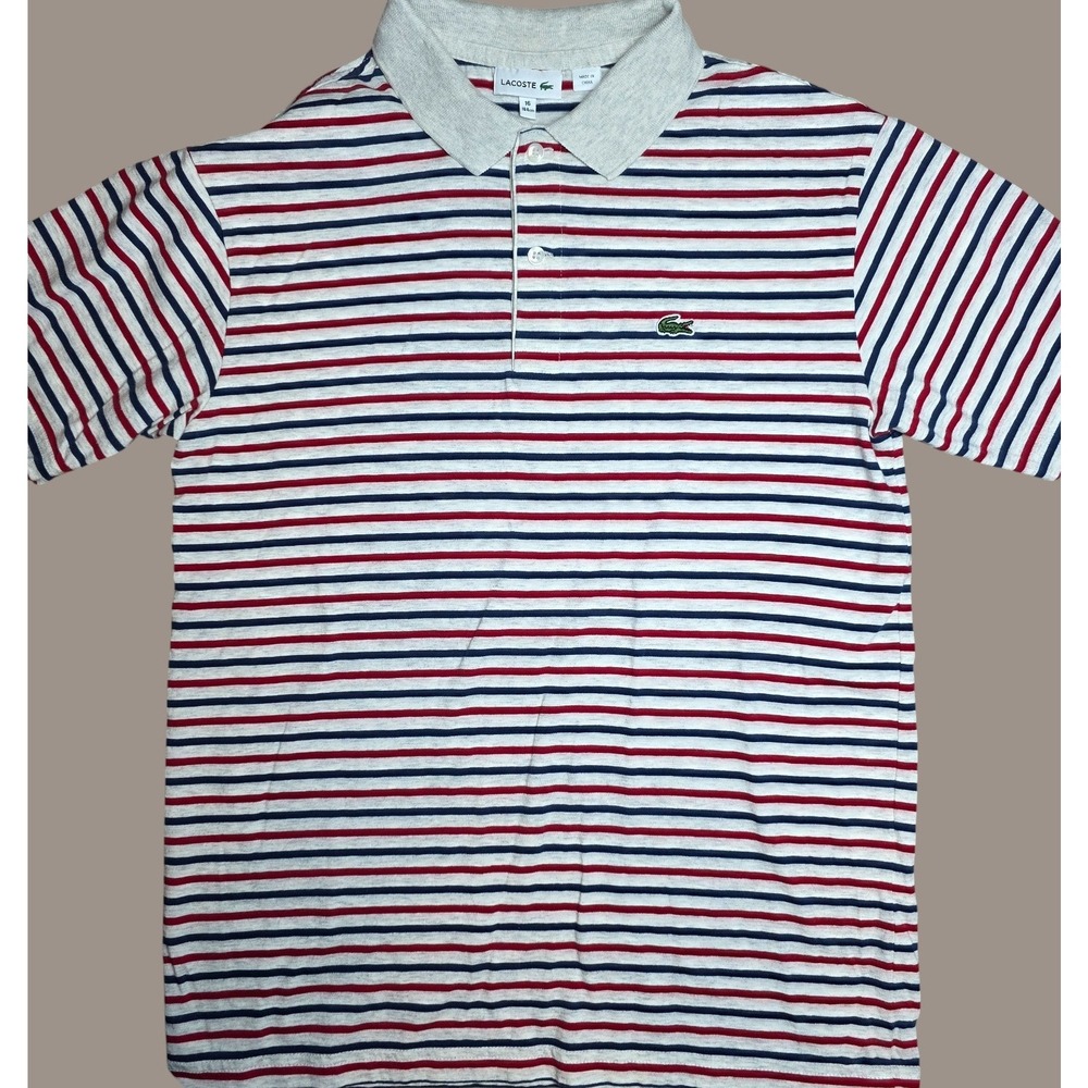 Vtg Kids Lacoste Striped Polo Shirt Red Blue White Short Sleeve Size 16‎